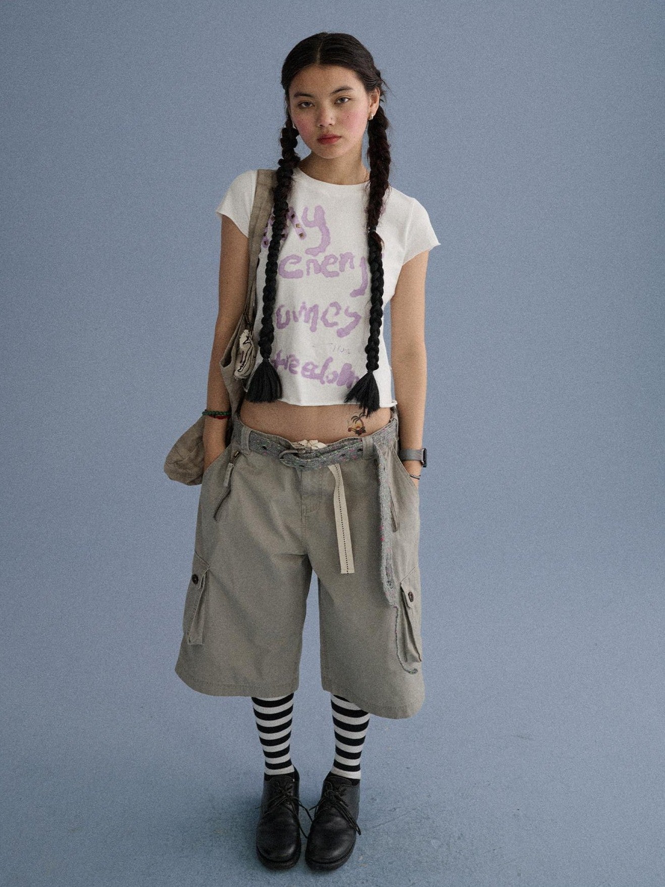 Achihara Letter Print Cropped Round Neck Women'S 100 Percent Cotton Short Sleeve T-Shirts