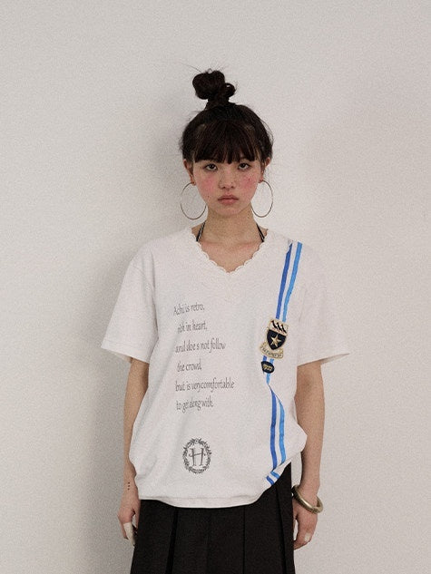 Achihara_Letter_Print_V-neck_Loose_Fit_Women'S_Cotton_Spandex_Short_Sleeve_T-Shirts_MISSTT