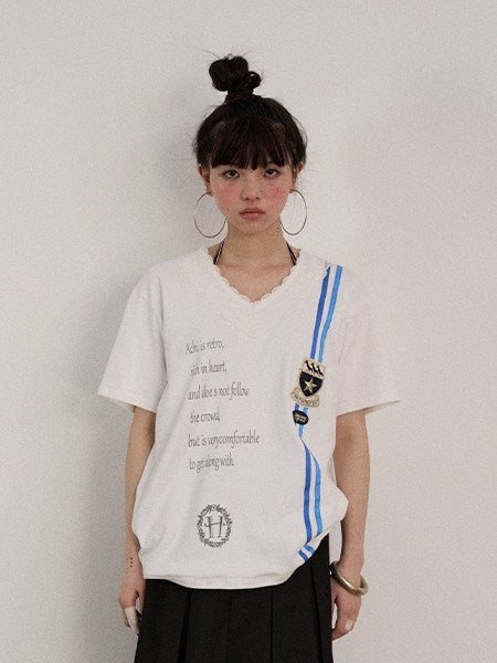 Achihara_Letter_Print_V-neck_Loose_Fit_Women'S_Cotton_Spandex_Short_Sleeve_T-Shirts_MISSTT