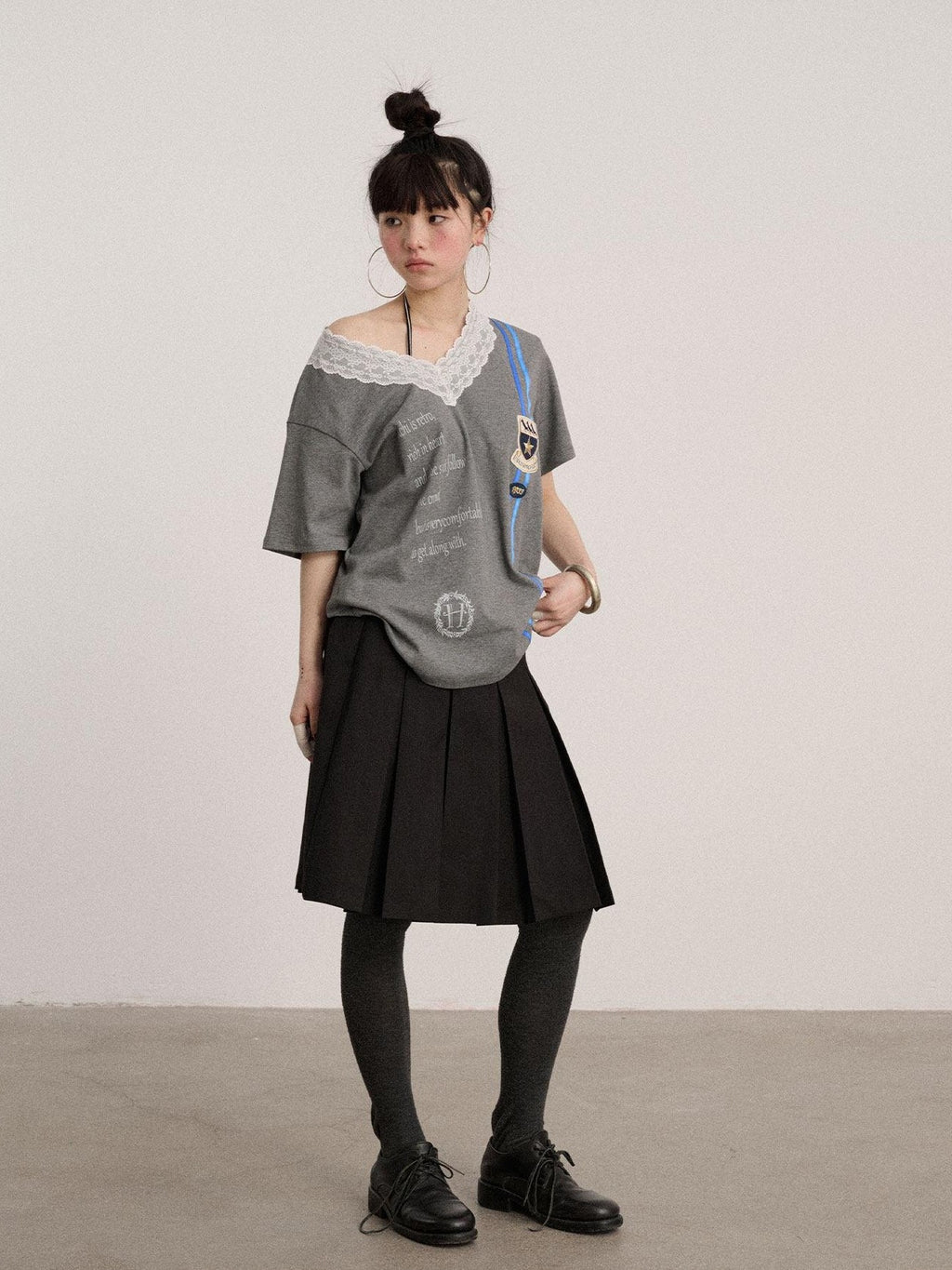 Achihara Letter Print V-neck Loose Fit Women'S Cotton Spandex Short Sleeve T-Shirts