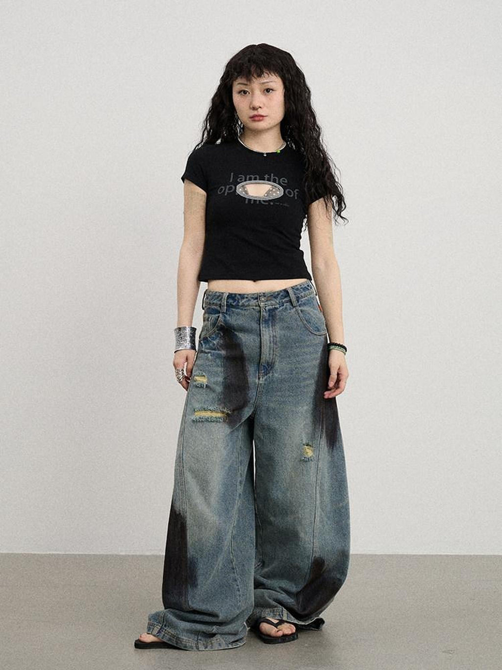 Achihara Lettering Cutout Slim Crop Crewneck Women'S Cotton Blend Short Sleeve T-Shirts