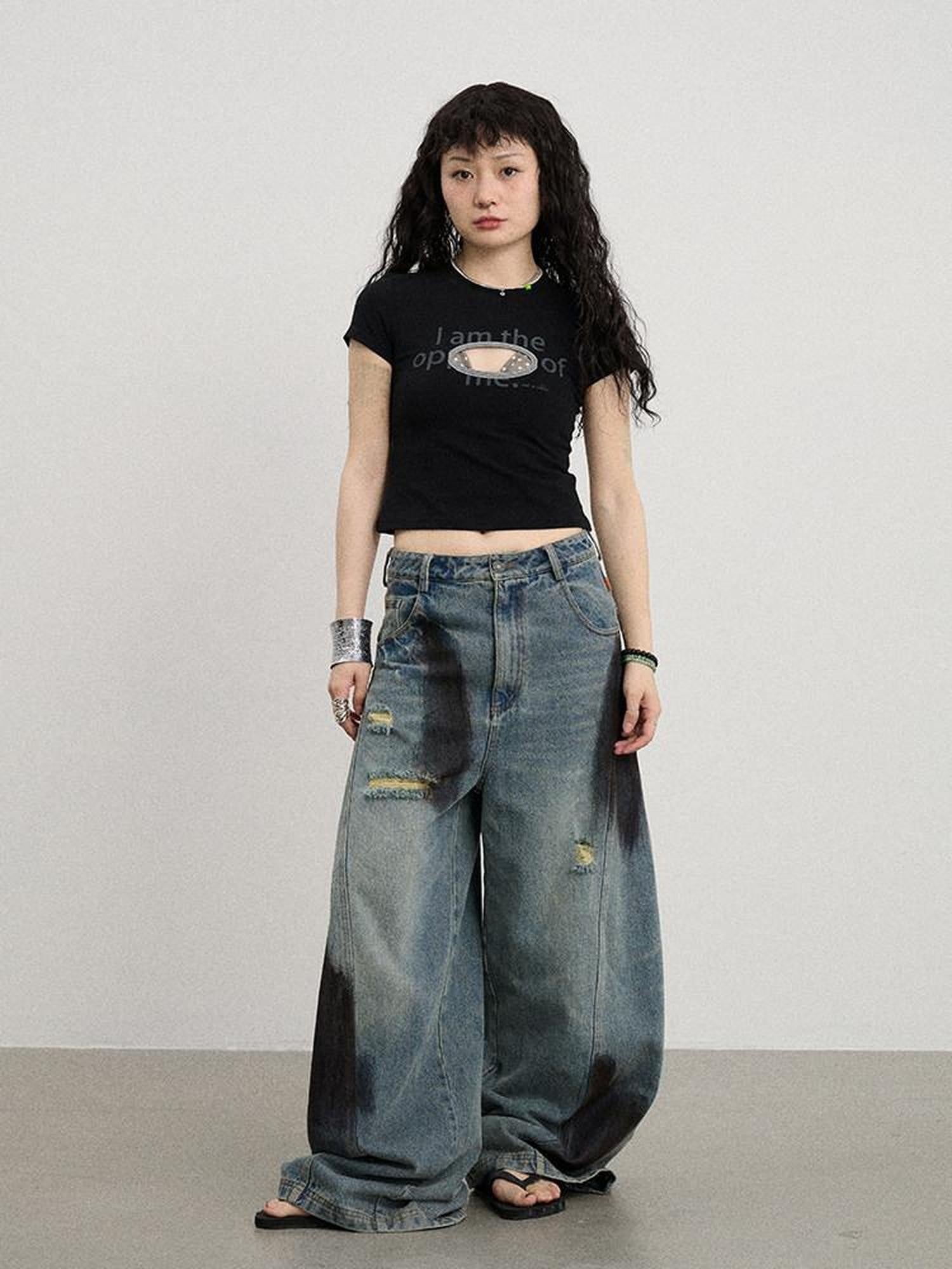 Achihara Lettering Cutout Slim Crop Crewneck Women'S Cotton Blend Short Sleeve T-Shirts