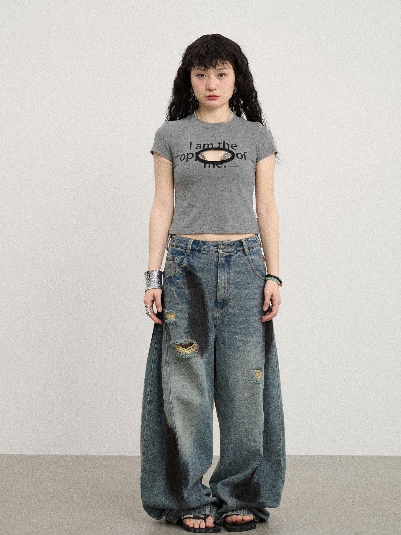 Achihara Lettering Cutout Slim Crop Crewneck Women'S Cotton Blend Short Sleeve T-Shirts