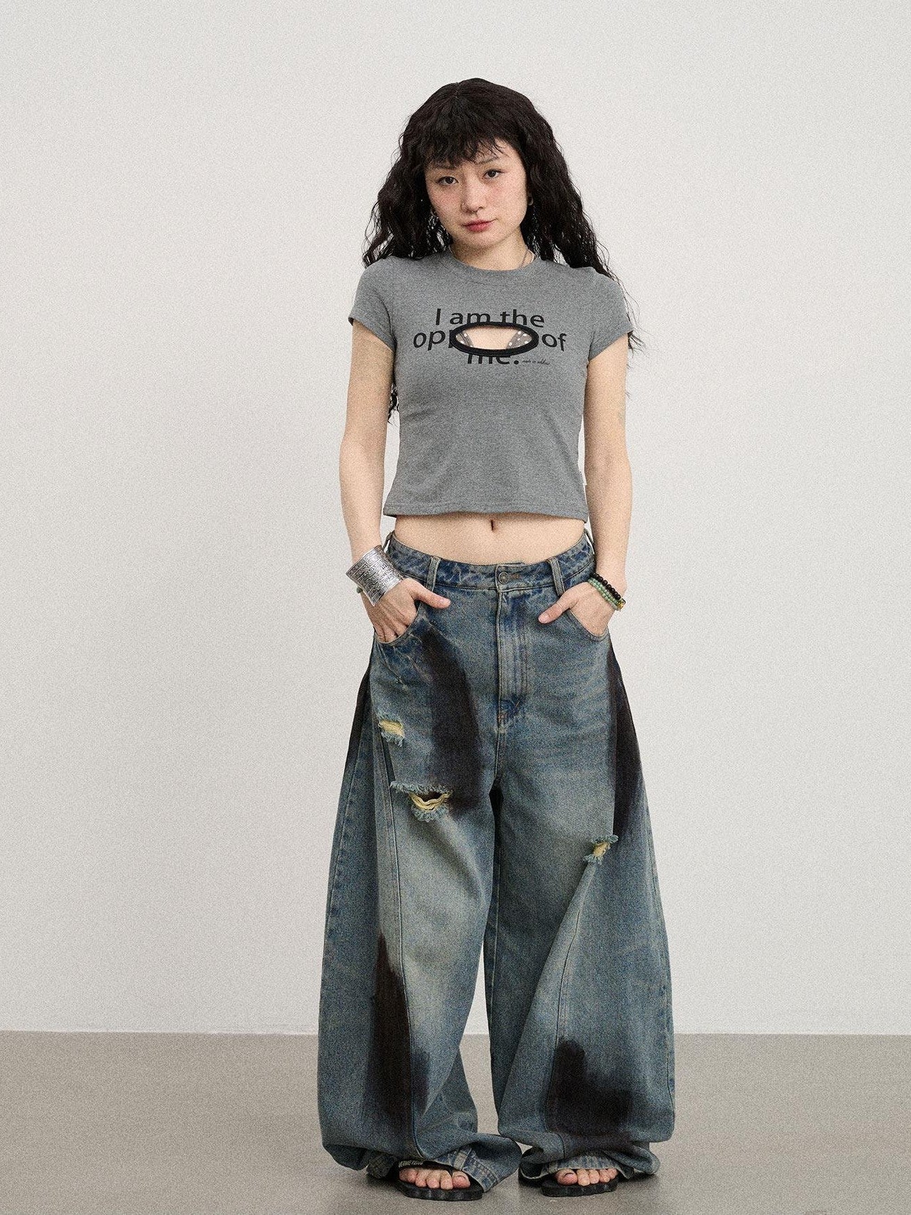 Achihara Lettering Cutout Slim Crop Crewneck Women'S Cotton Blend Short Sleeve T-Shirts