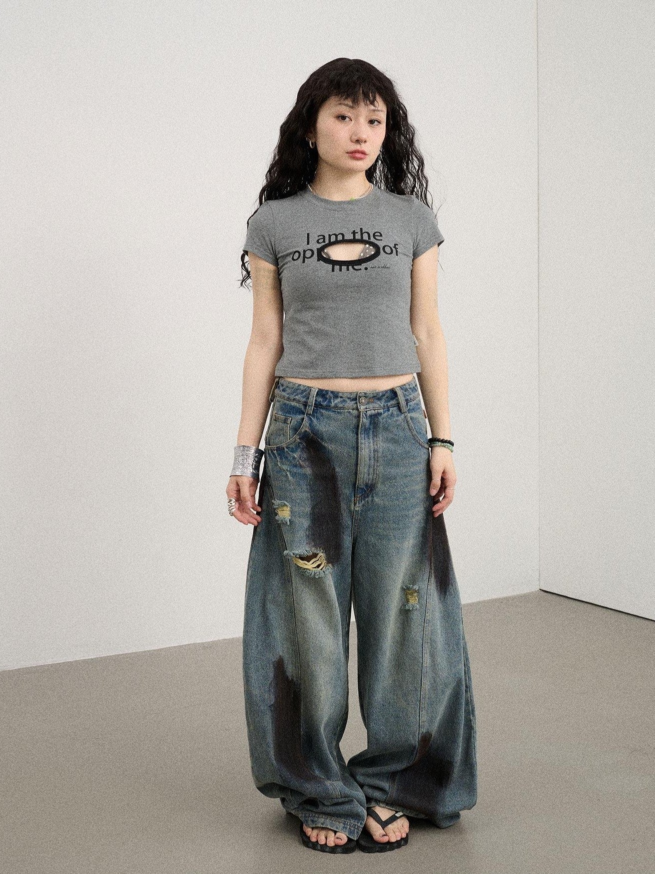 Achihara Lettering Cutout Slim Crop Crewneck Women'S Cotton Blend Short Sleeve T-Shirts