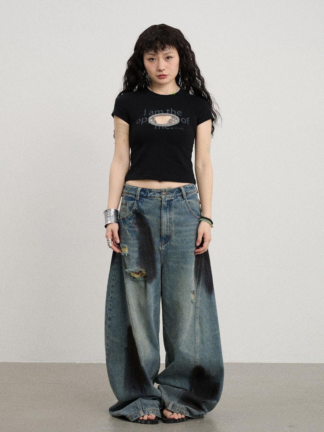 Achihara Lettering Cutout Slim Crop Crewneck Women'S Cotton Blend Short Sleeve T-Shirts