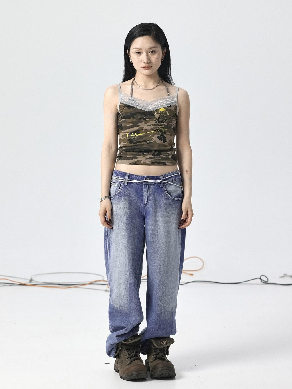 Achihara Light Washed High Waist Floor Length Durable Women'S Denim Wide Leg Jeans