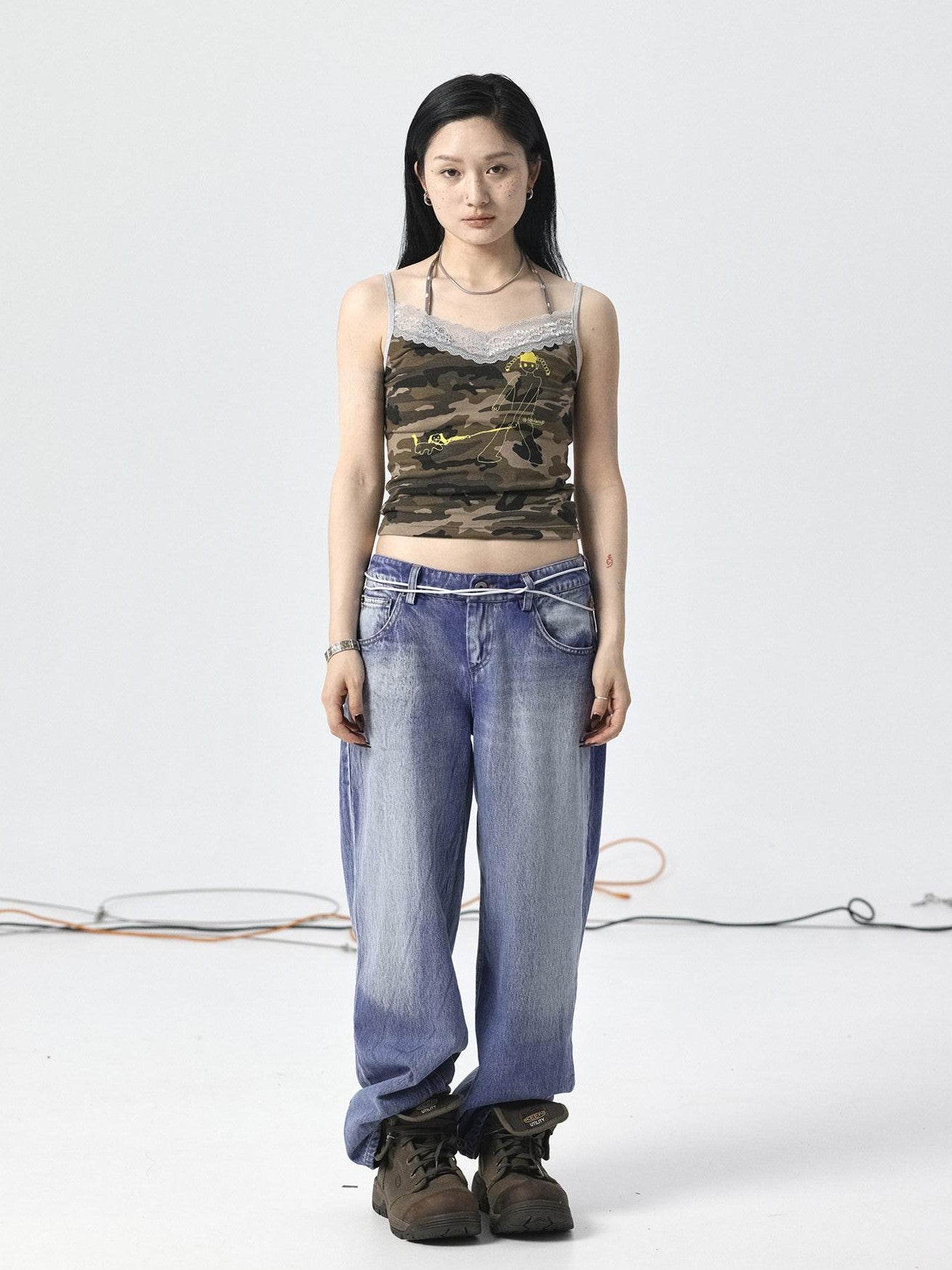 Achihara Light Washed High Waist Floor Length Durable Women'S Denim Wide Leg Jeans