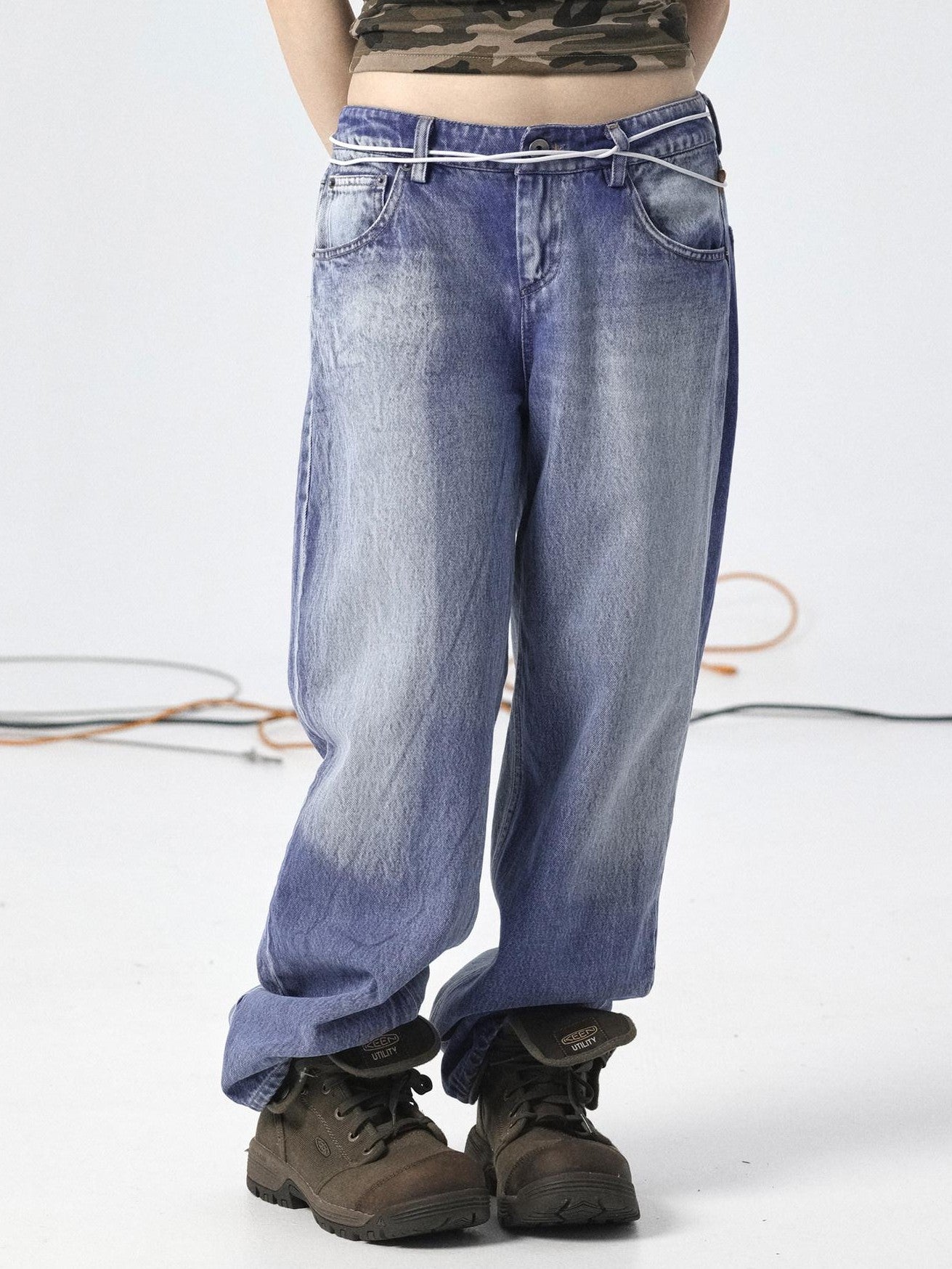 Achihara Light Washed High Waist Floor Length Durable Women'S Denim Wide Leg Jeans