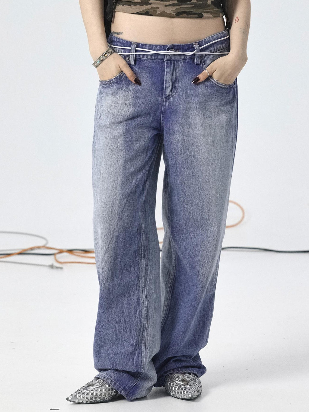Achihara Light Washed High Waist Floor Length Durable Women'S Denim Wide Leg Jeans