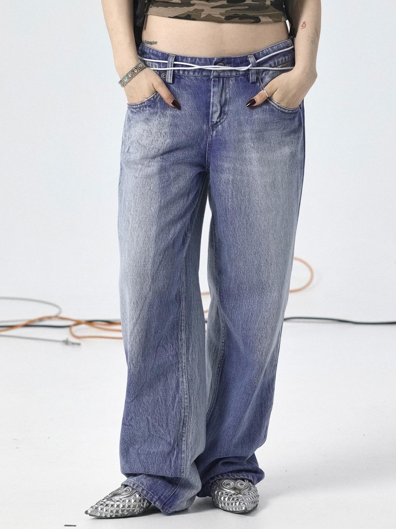 Achihara Light Washed High Waist Floor Length Durable Women'S Denim Wide Leg Jeans