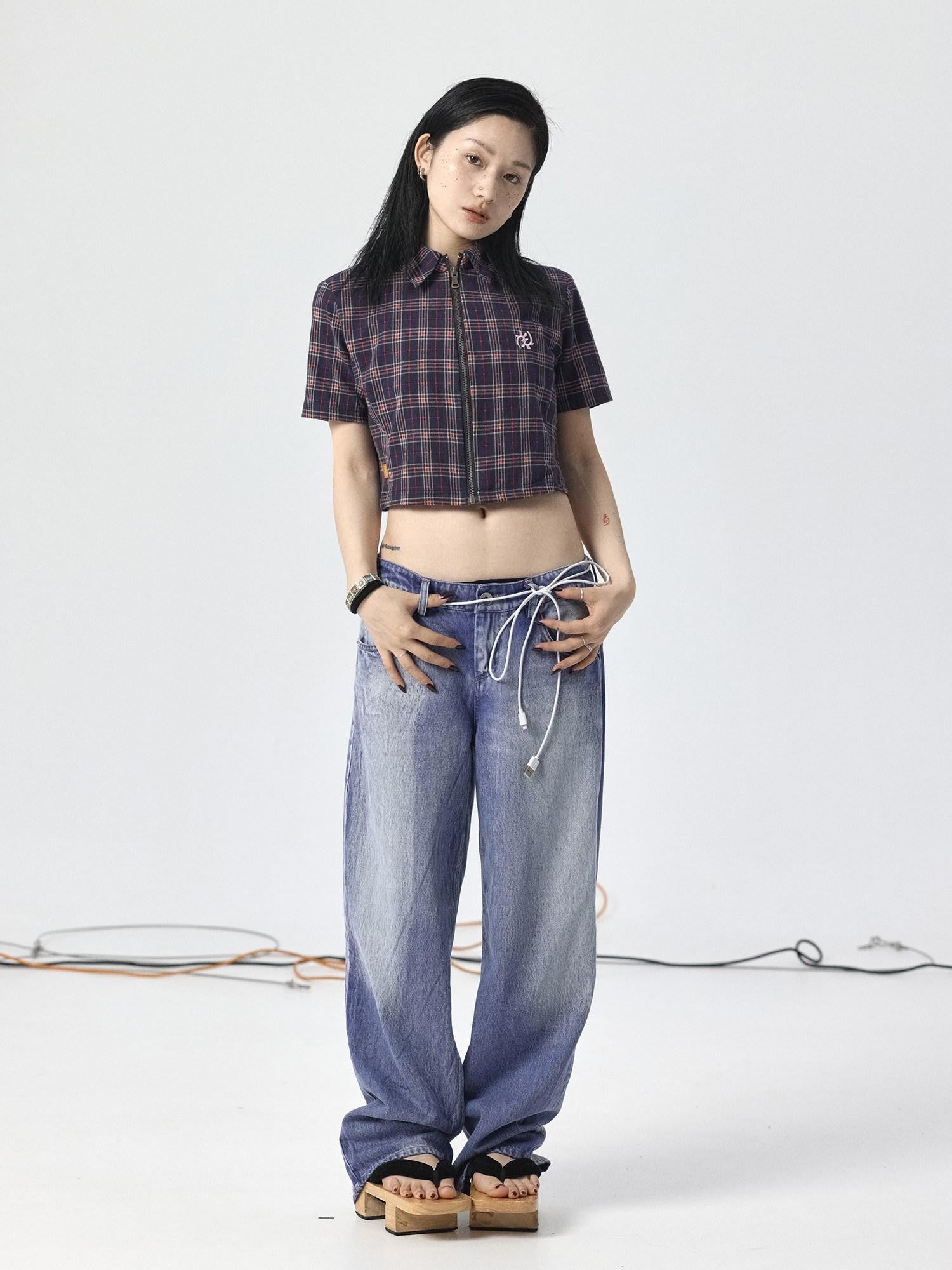 Achihara Light Washed High Waist Floor Length Durable Women'S Denim Wide Leg Jeans