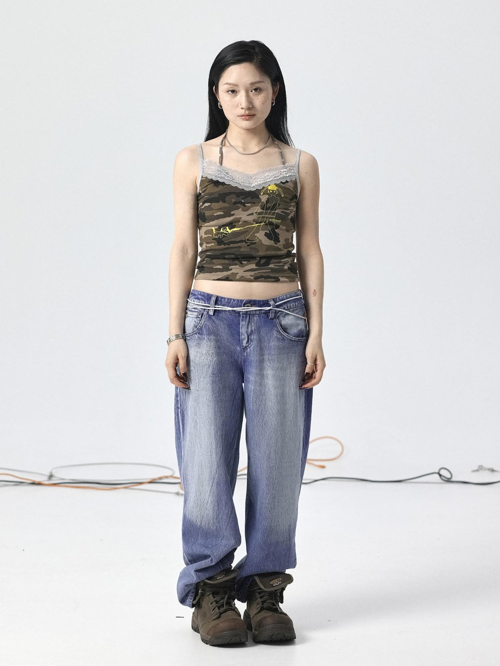 Achihara Light Washed High Waist Floor Length Durable Women'S Denim Wide Leg Jeans