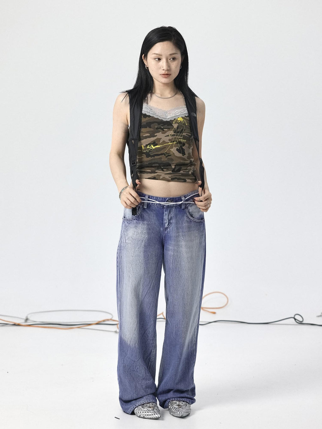 Achihara Light Washed High Waist Floor Length Durable Women'S Denim Wide Leg Jeans