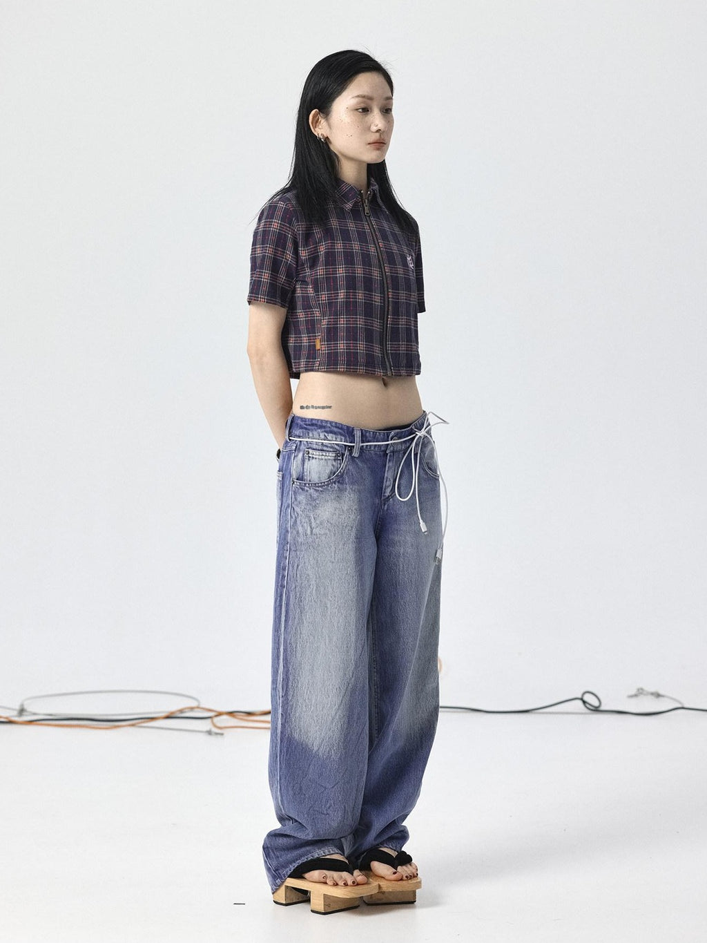 Achihara Light Washed High Waist Floor Length Durable Women'S Denim Wide Leg Jeans
