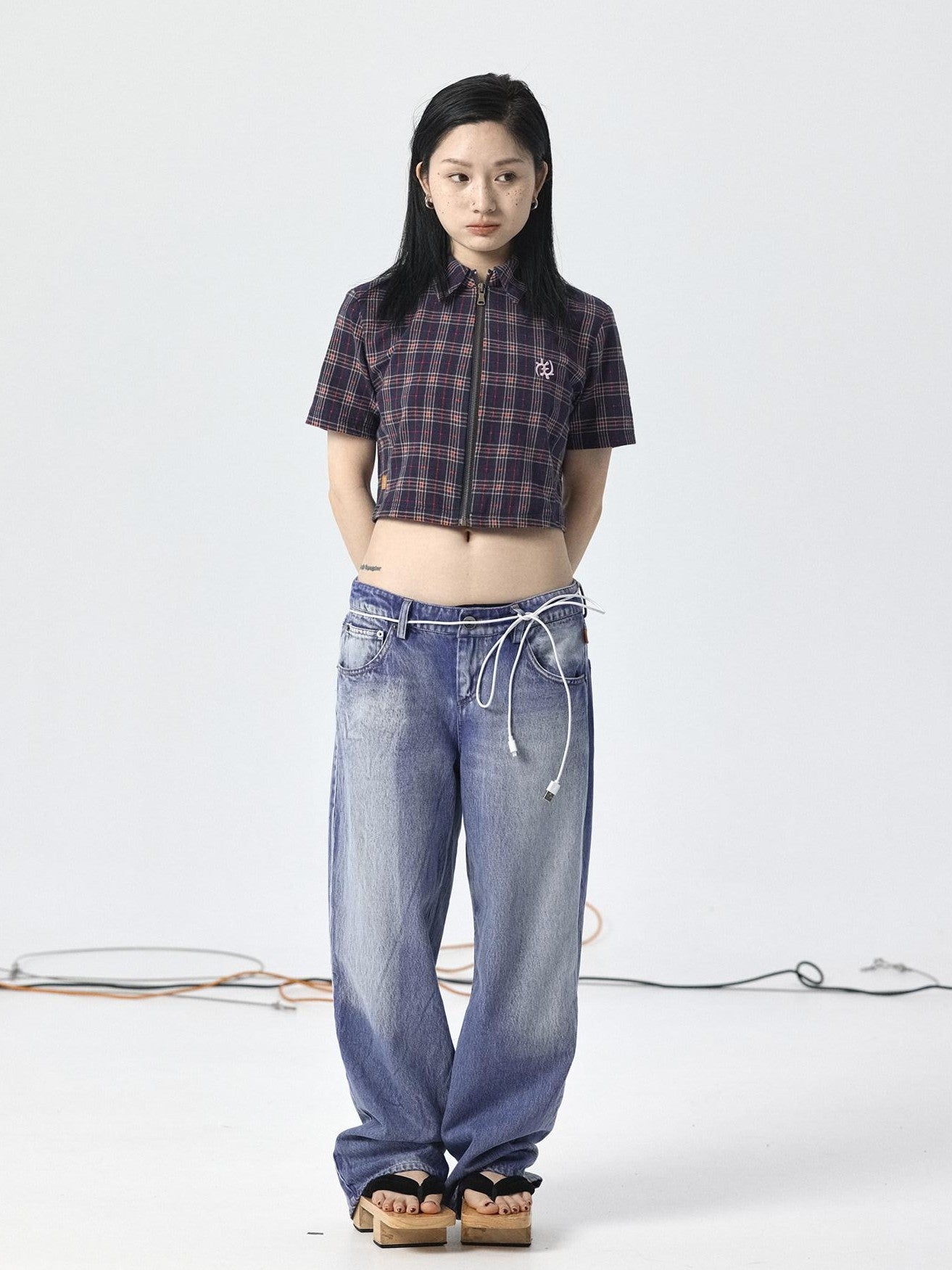 Achihara Light Washed High Waist Floor Length Durable Women'S Denim Wide Leg Jeans