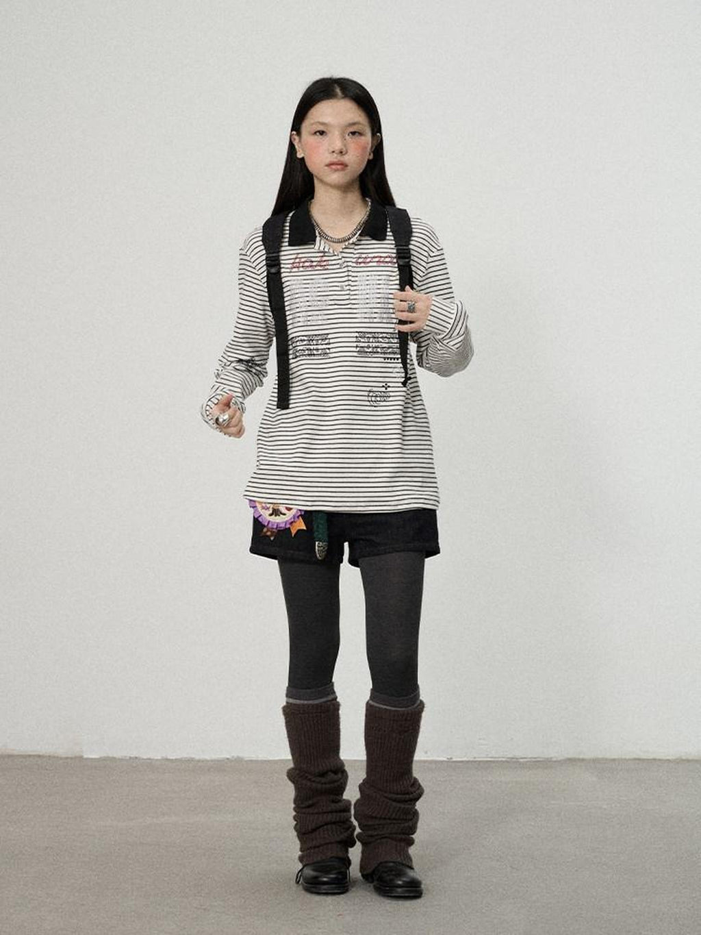 Achihara Loose Fit Striped Polo Women'S Cotton Linen Long Sleeve T-Shirts