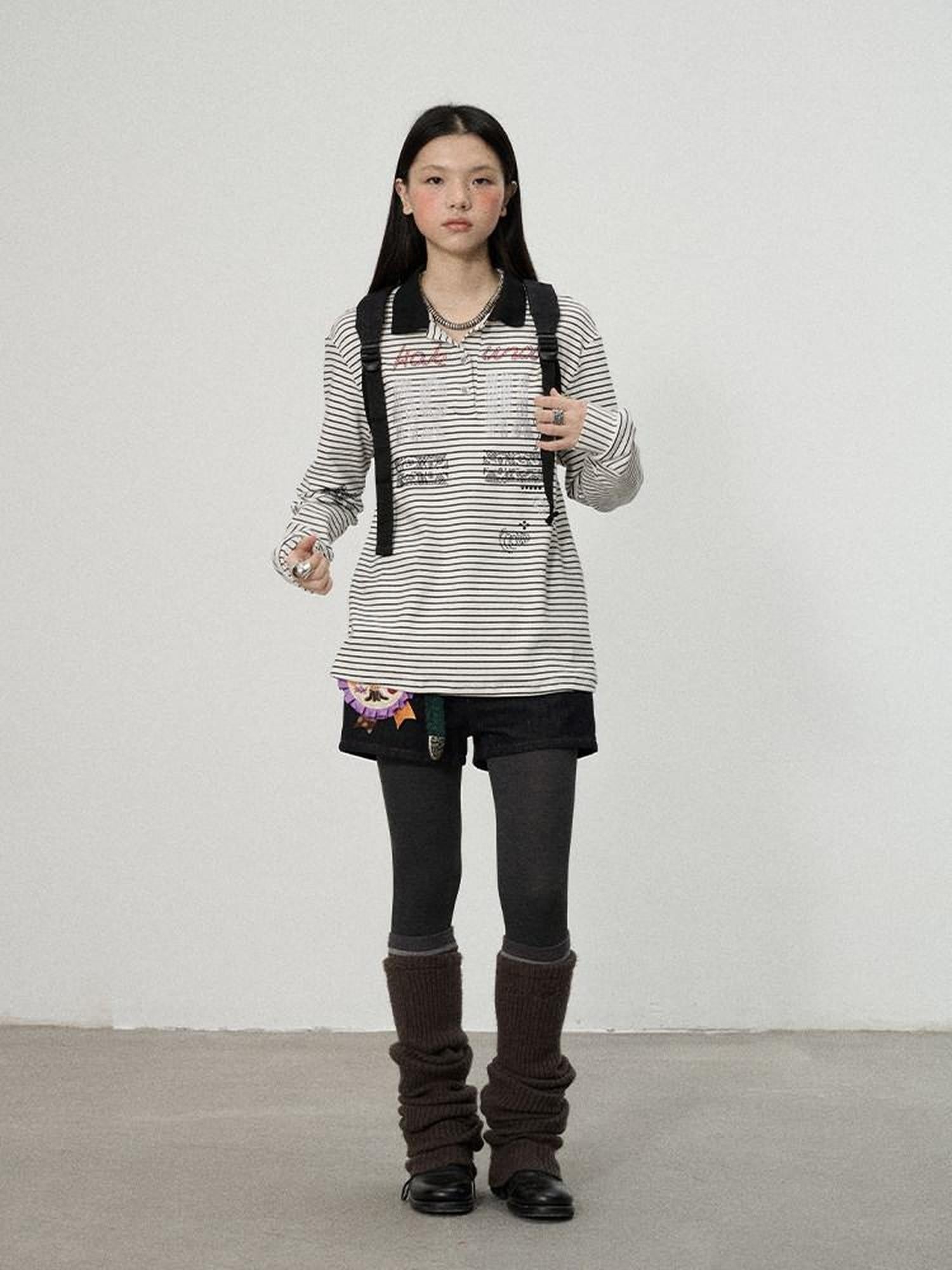 Achihara Loose Fit Striped Polo Women'S Cotton Linen Long Sleeve T-Shirts