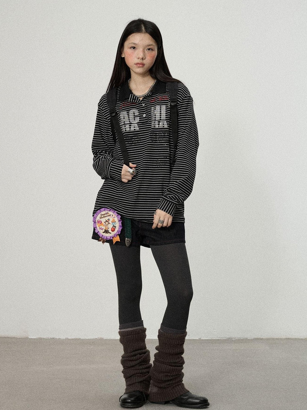 Achihara Loose Fit Striped Polo Women'S Cotton Linen Long Sleeve T-Shirts