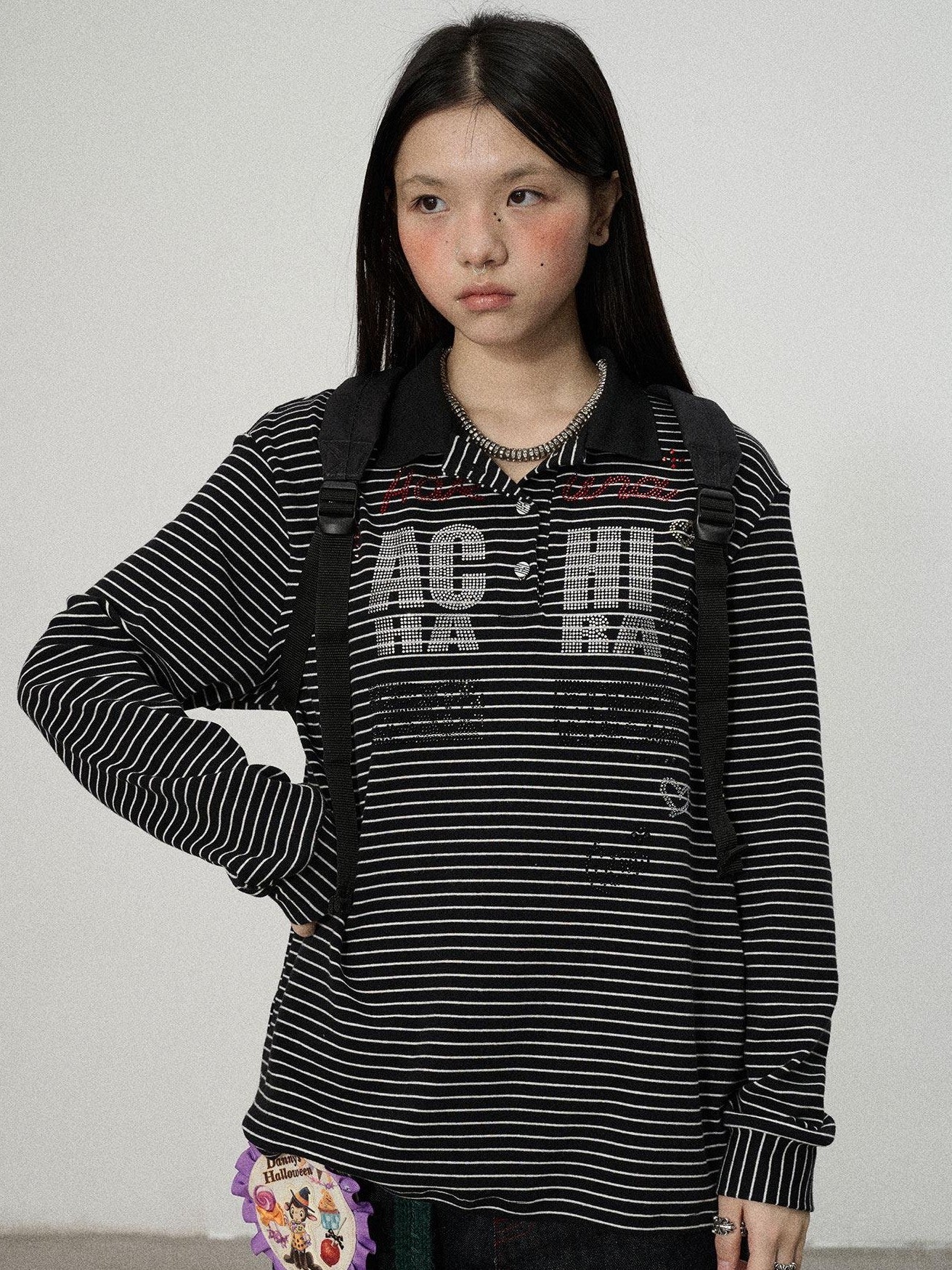 Achihara Loose Fit Striped Polo Women'S Cotton Linen Long Sleeve T-Shirts