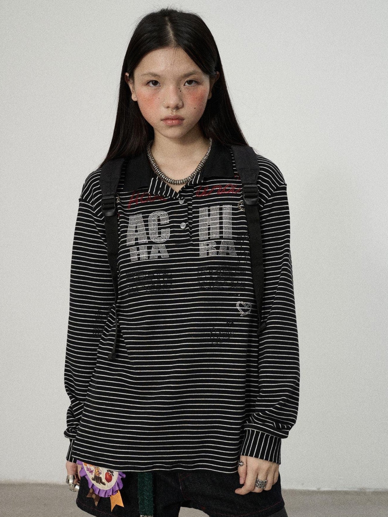 Achihara Loose Fit Striped Polo Women'S Cotton Linen Long Sleeve T-Shirts