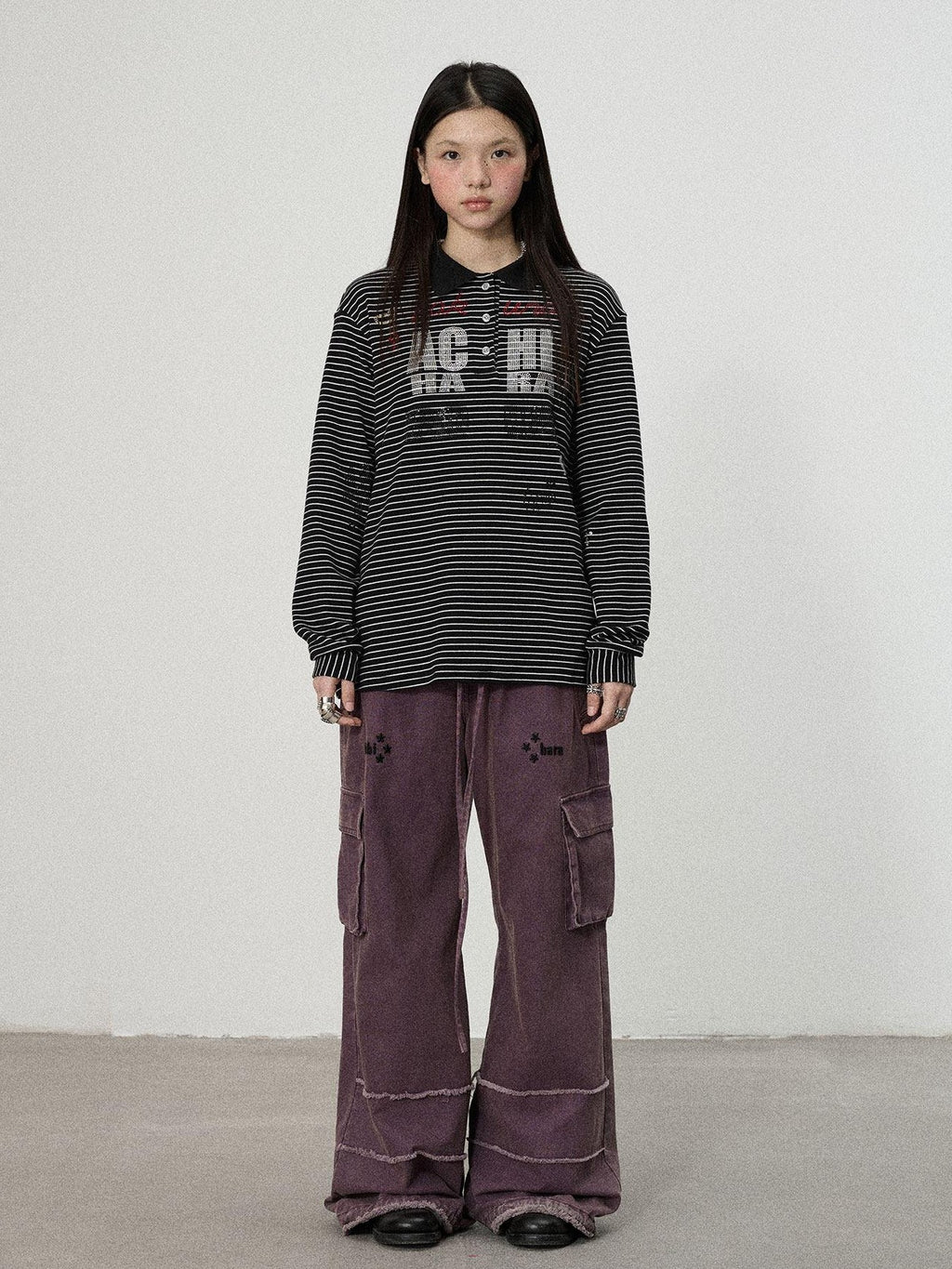 Achihara Loose Fit Striped Polo Women'S Cotton Linen Long Sleeve T-Shirts