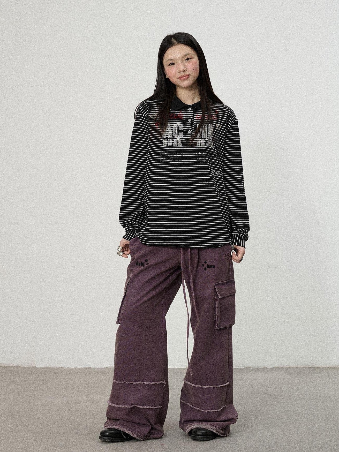 Achihara Loose Fit Striped Polo Women'S Cotton Linen Long Sleeve T-Shirts