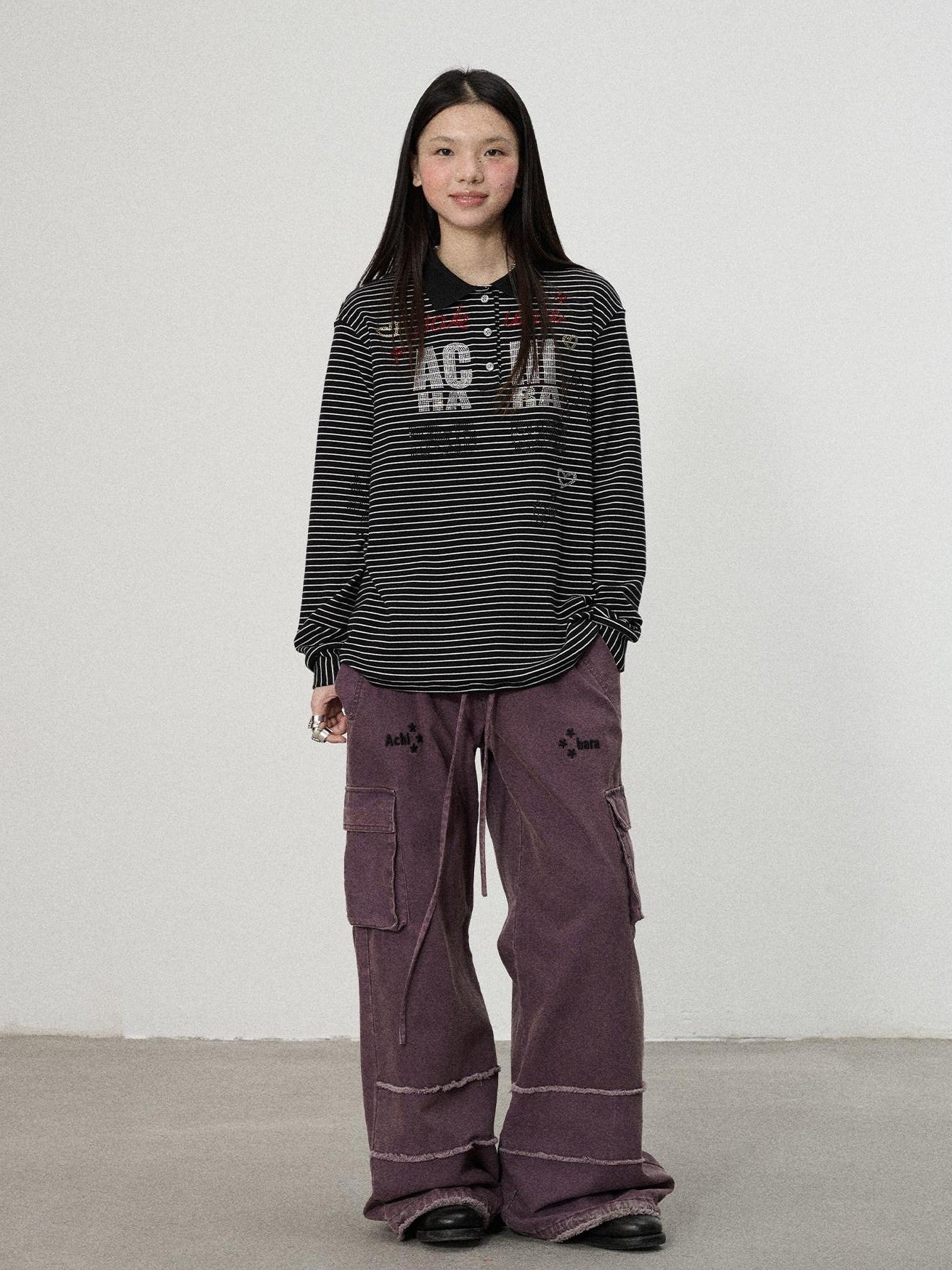 Achihara Loose Fit Striped Polo Women'S Cotton Linen Long Sleeve T-Shirts