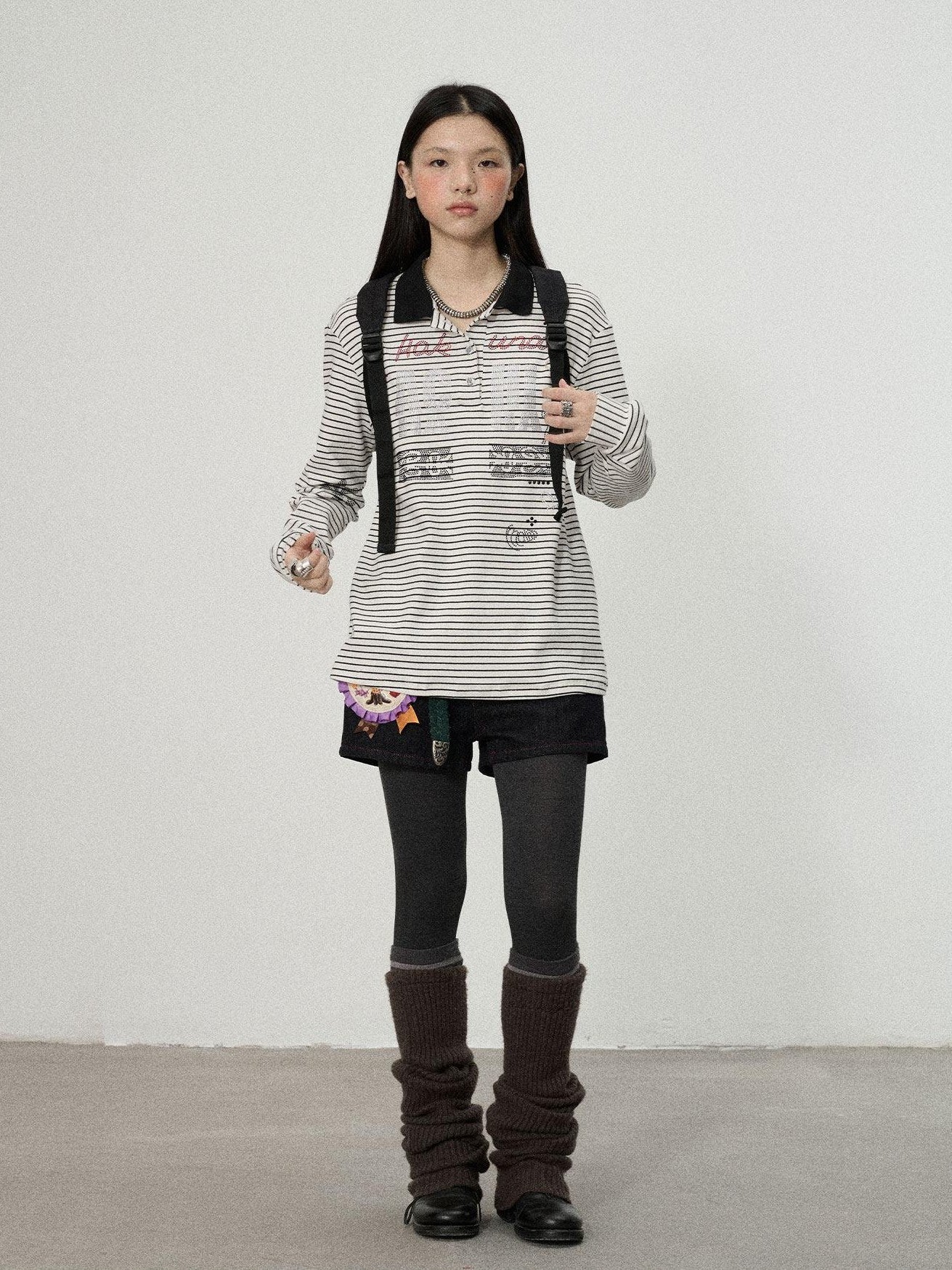 Achihara Loose Fit Striped Polo Women'S Cotton Linen Long Sleeve T-Shirts