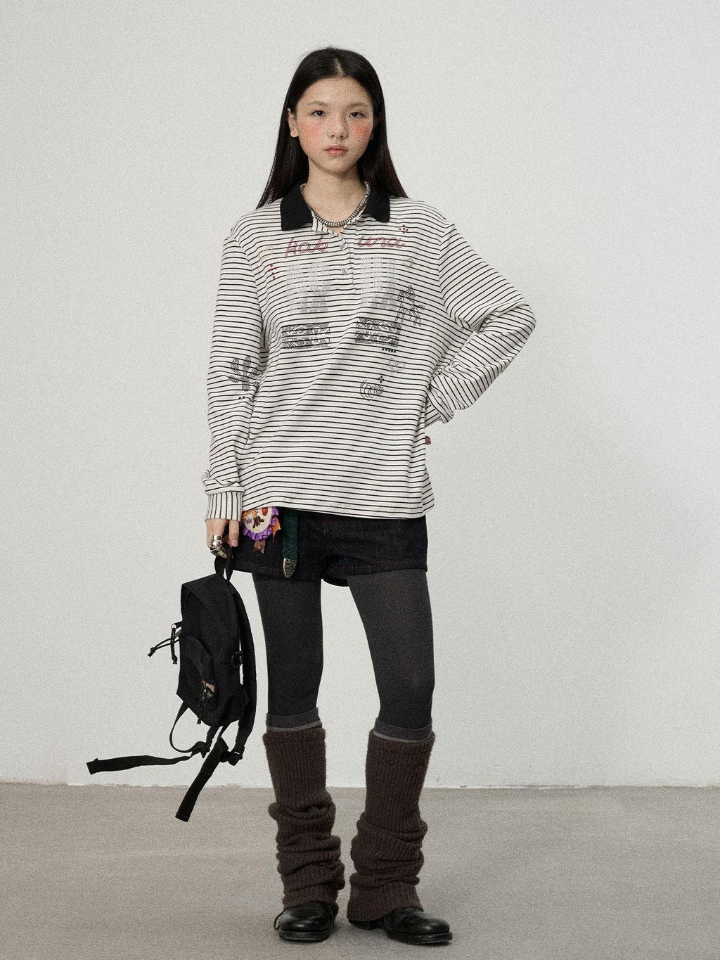 Achihara Loose Fit Striped Polo Women'S Cotton Linen Long Sleeve T-Shirts