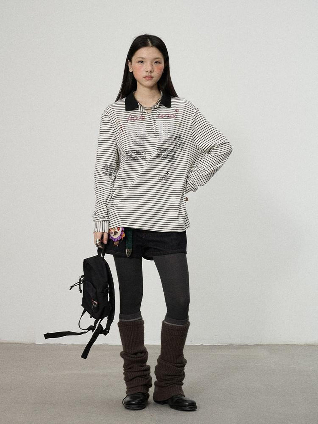 Achihara Loose Fit Striped Polo Women'S Cotton Linen Long Sleeve T-Shirts