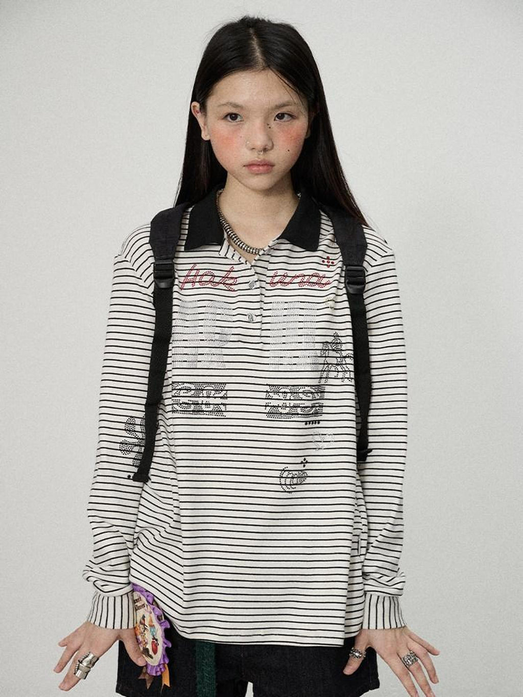 Achihara Loose Fit Striped Polo Women'S Cotton Linen Long Sleeve T-Shirts