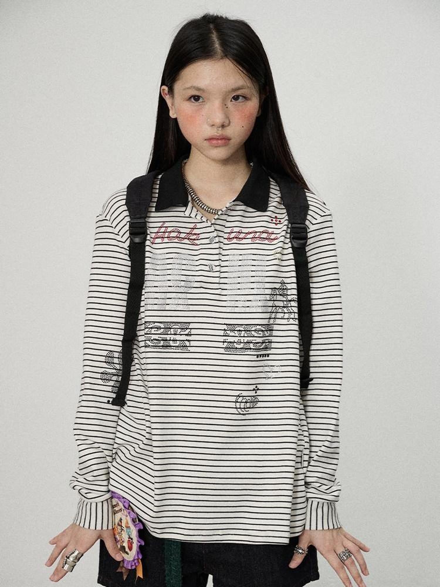 Achihara Loose Fit Striped Polo Women'S Cotton Linen Long Sleeve T-Shirts