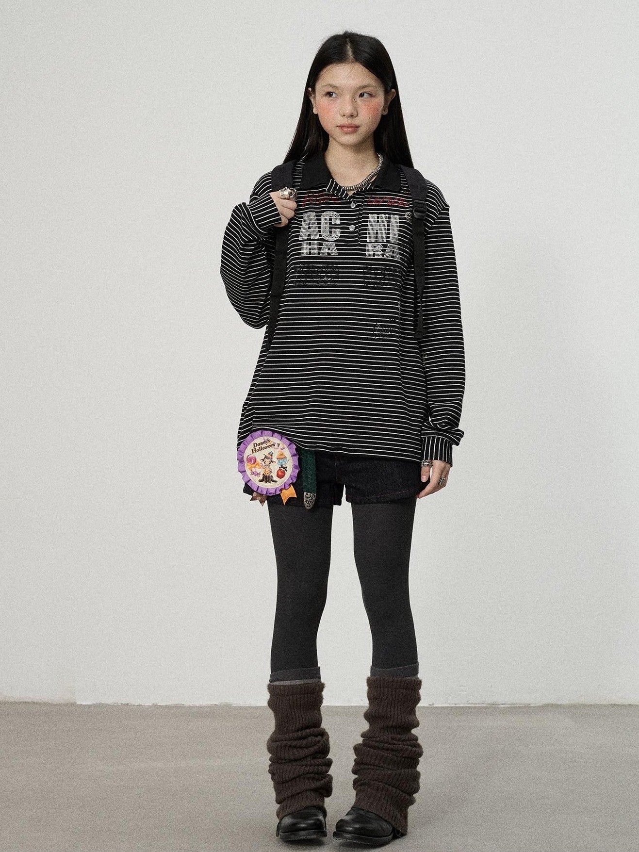 Achihara Loose Fit Striped Polo Women'S Cotton Linen Long Sleeve T-Shirts