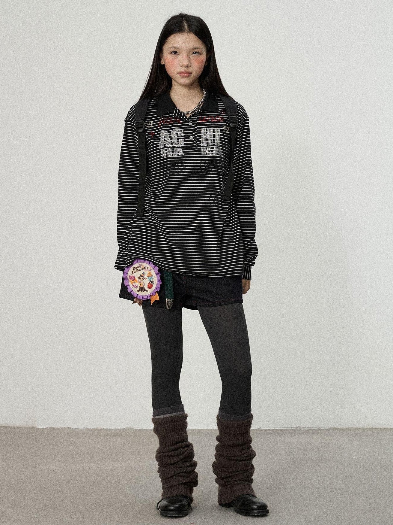 Achihara Loose Fit Striped Polo Women'S Cotton Linen Long Sleeve T-Shirts