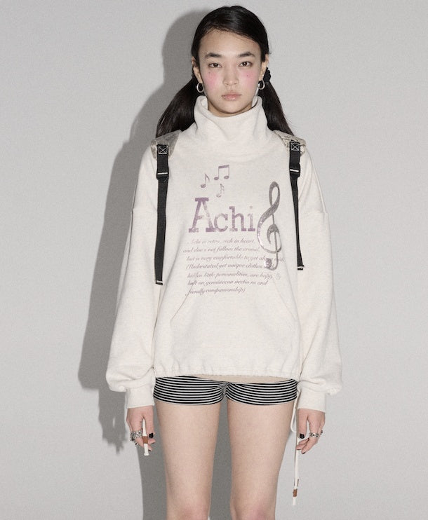 Achihara_Music_Hedgehog_High_Neck_Letter_Print_Women'S_Cotton_Blend_Sweatshirts_MISSTT