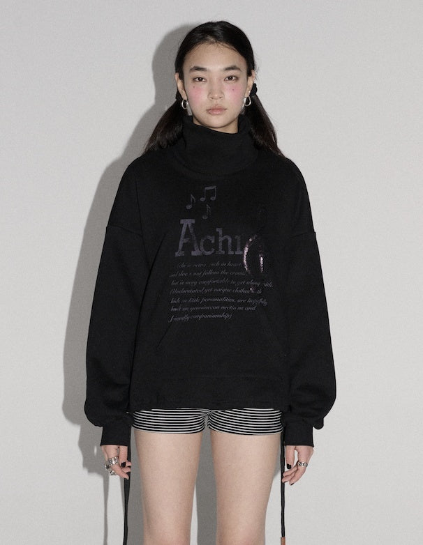Achihara_Music_Hedgehog_High_Neck_Letter_Print_Women'S_Cotton_Blend_Sweatshirts_MISSTT