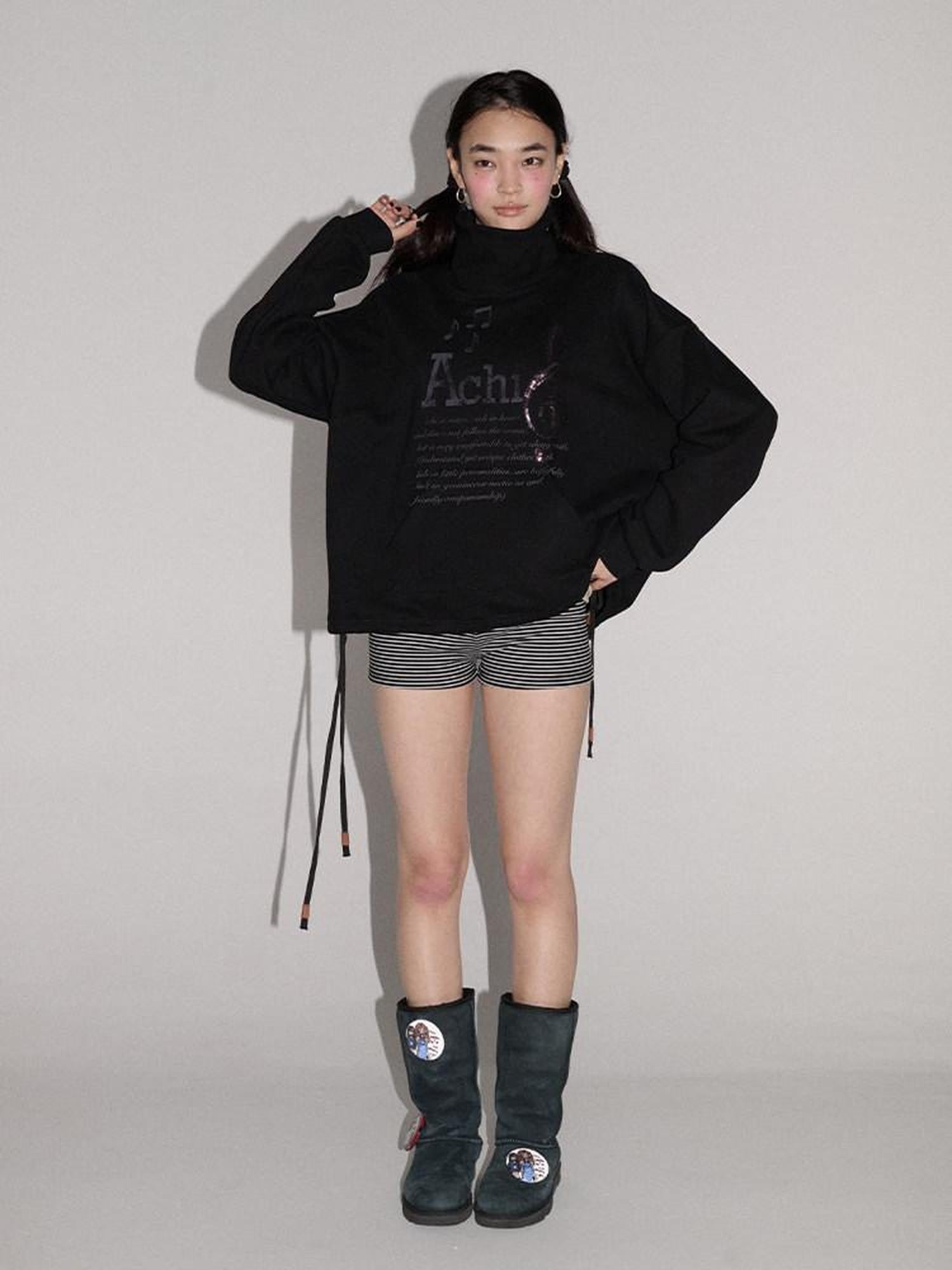 Achihara Music Hedgehog High Neck Letter Print Women'S Cotton Blend Sweatshirts