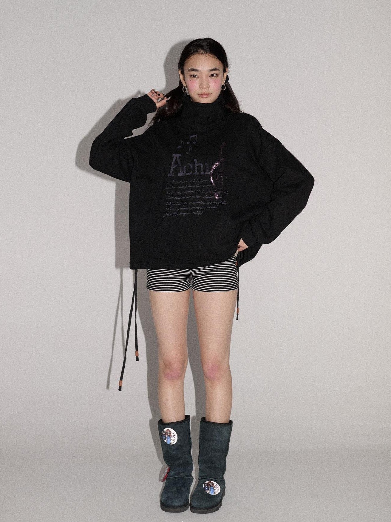 Achihara Music Hedgehog High Neck Letter Print Women'S Cotton Blend Sweatshirts