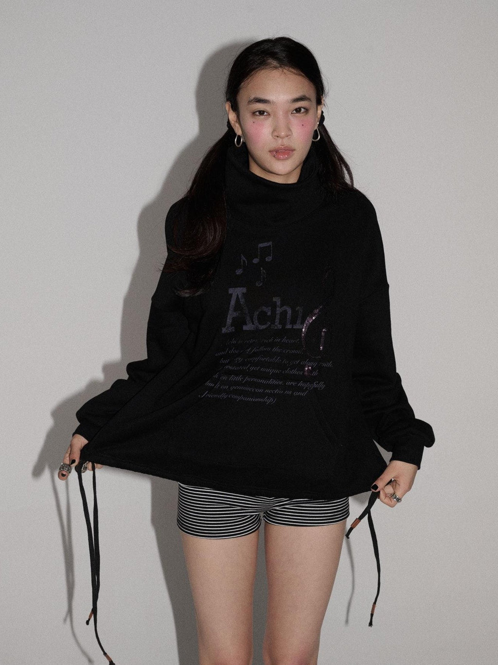 Achihara Music Hedgehog High Neck Letter Print Women'S Cotton Blend Sweatshirts