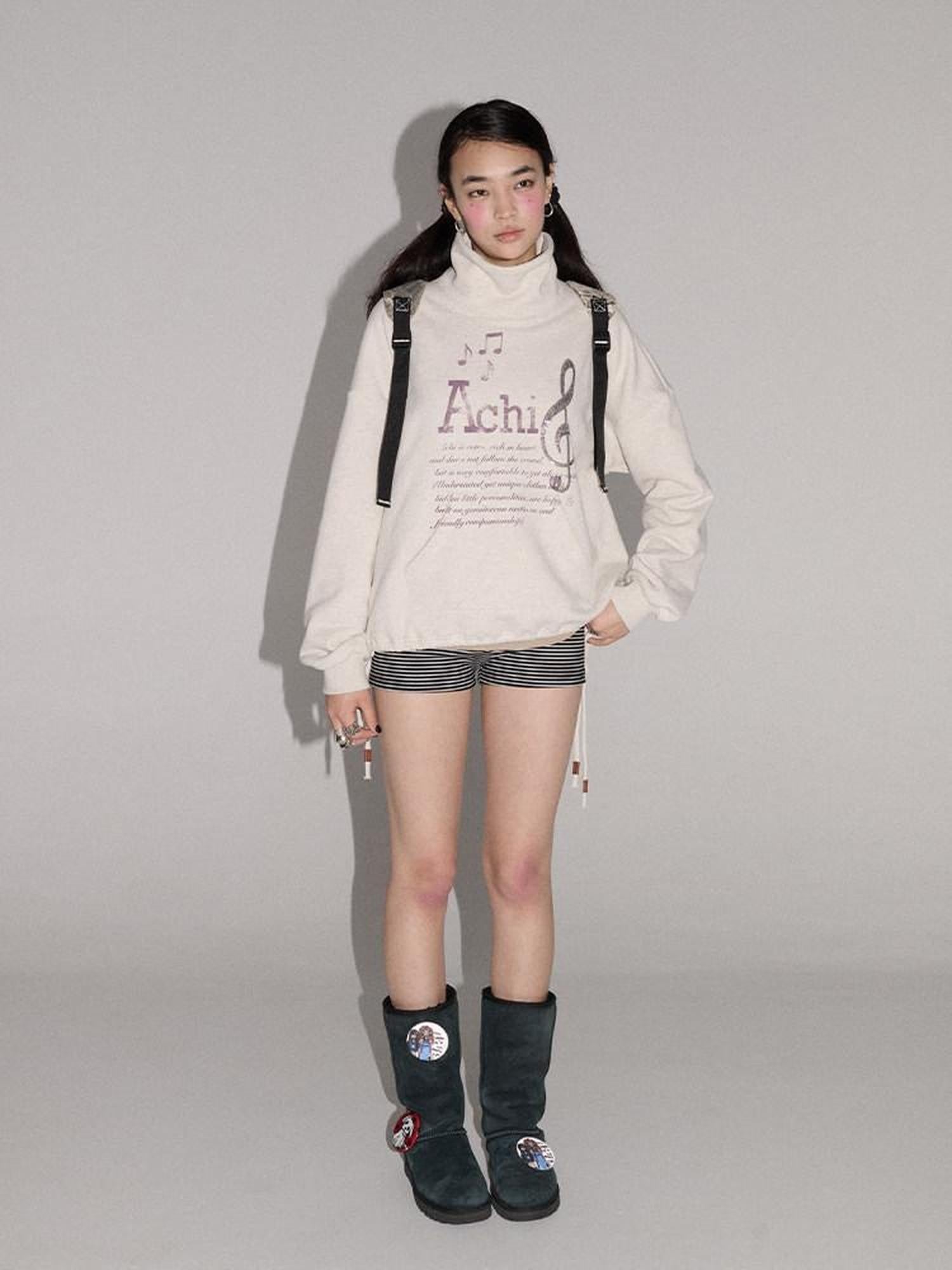 Achihara Music Hedgehog High Neck Letter Print Women'S Cotton Blend Sweatshirts