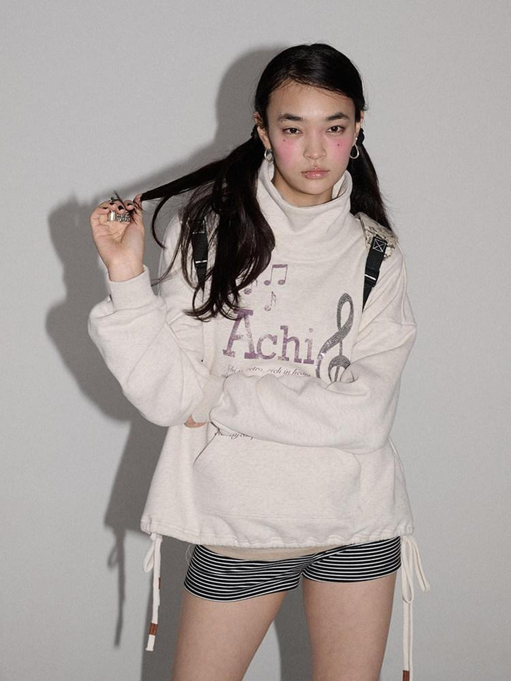 Achihara Music Hedgehog High Neck Letter Print Women'S Cotton Blend Sweatshirts