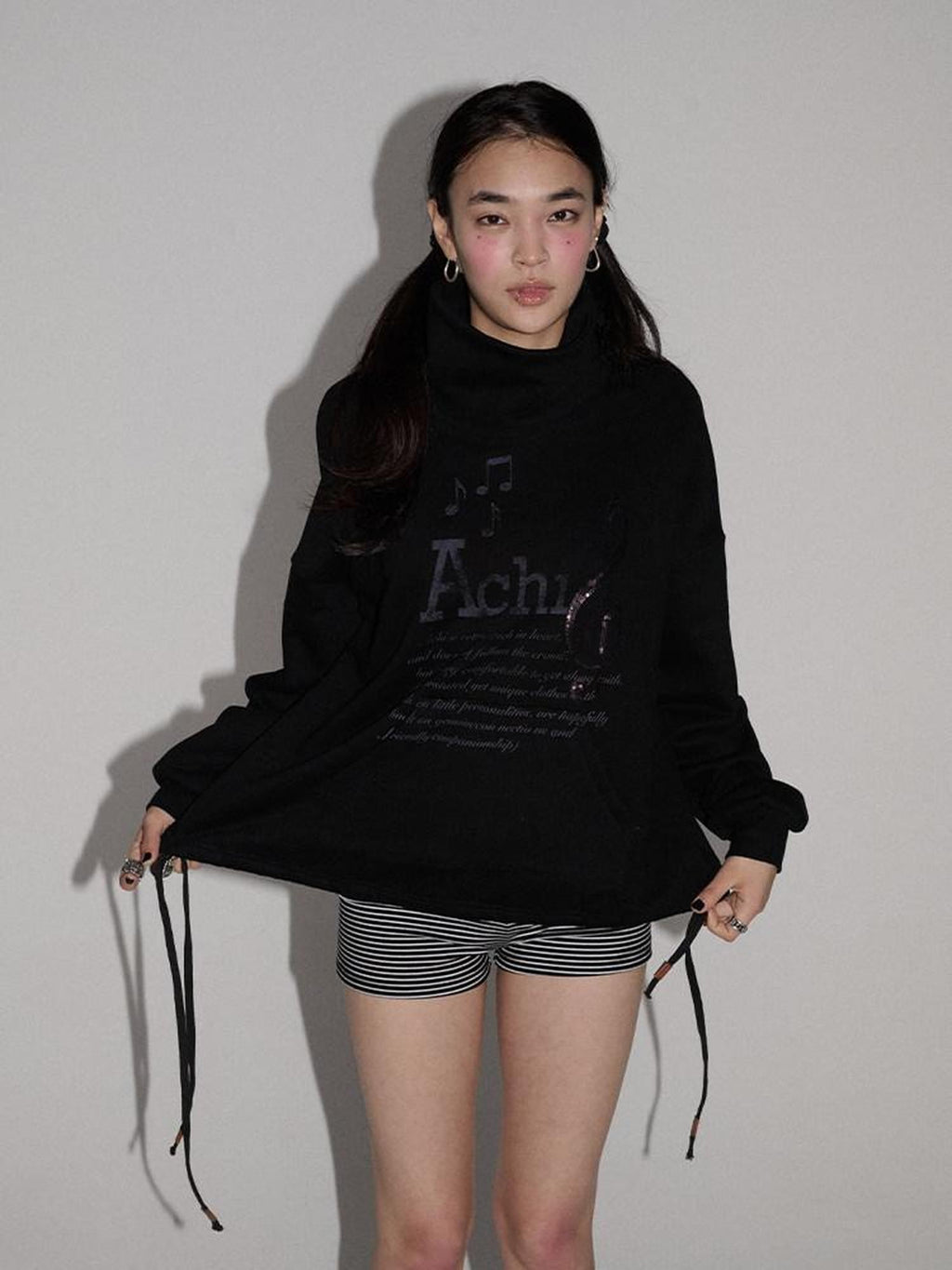 Achihara Music Hedgehog High Neck Letter Print Women'S Cotton Blend Sweatshirts