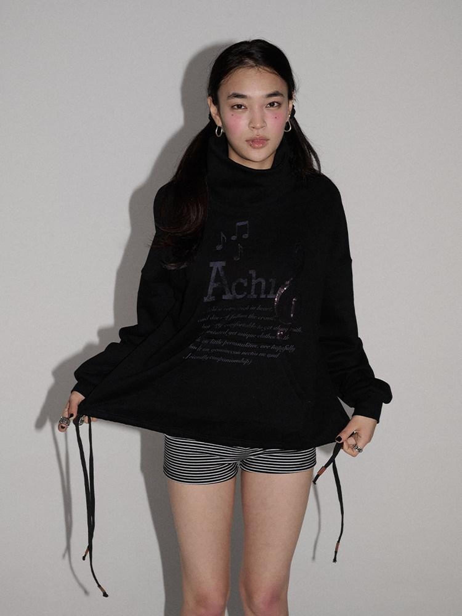 Achihara Music Hedgehog High Neck Letter Print Women'S Cotton Blend Sweatshirts