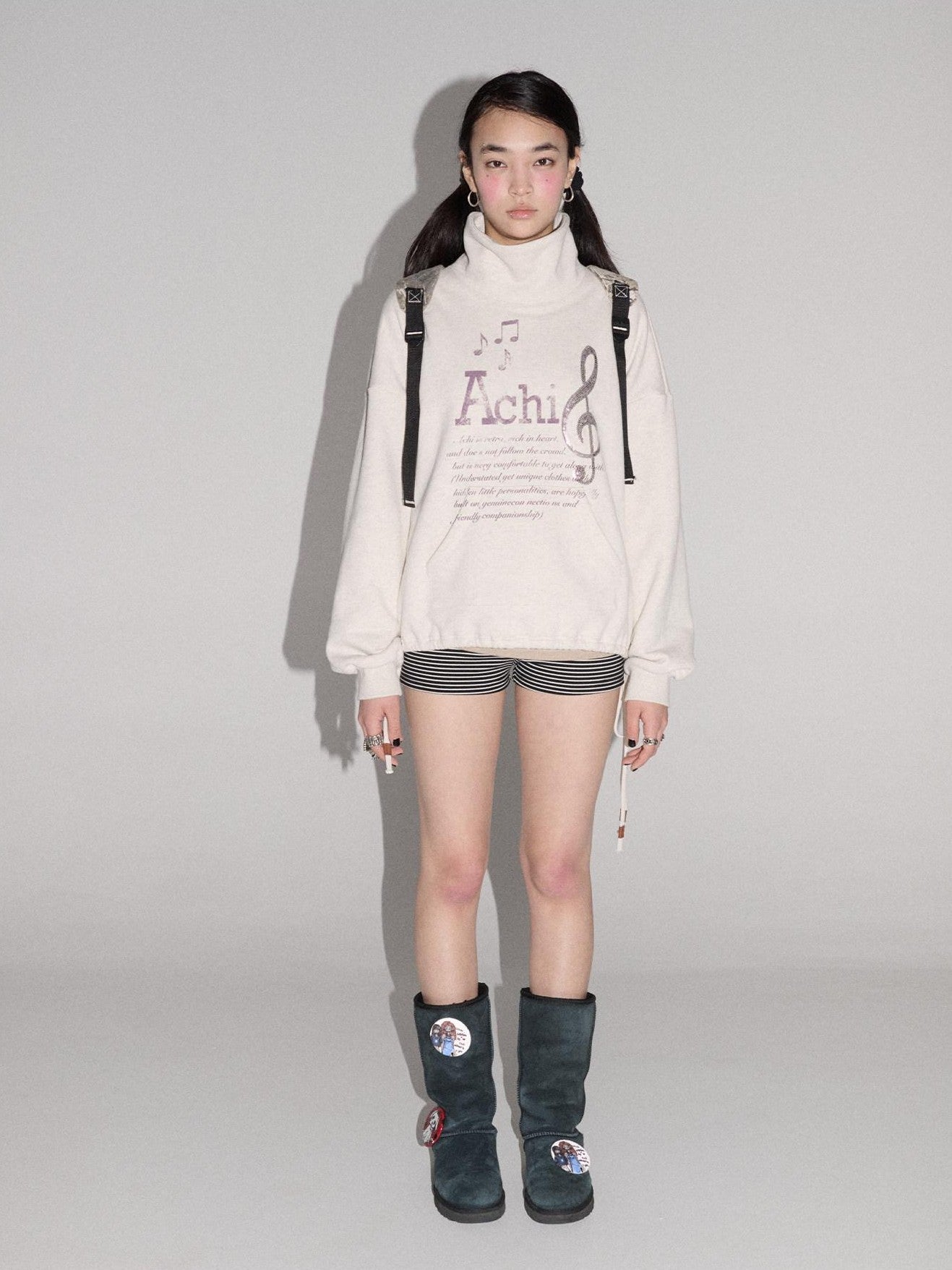 Achihara Music Hedgehog High Neck Letter Print Women'S Cotton Blend Sweatshirts