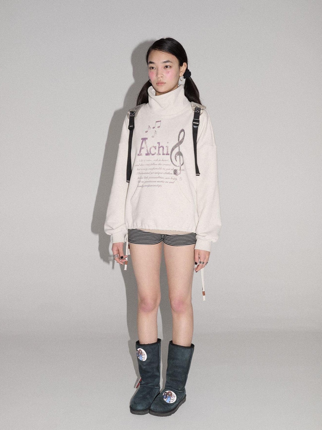 Achihara Music Hedgehog High Neck Letter Print Women'S Cotton Blend Sweatshirts