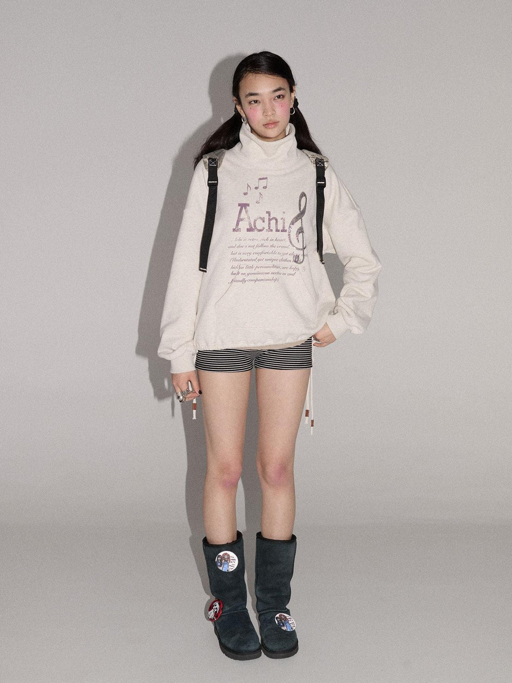 Achihara Music Hedgehog High Neck Letter Print Women'S Cotton Blend Sweatshirts