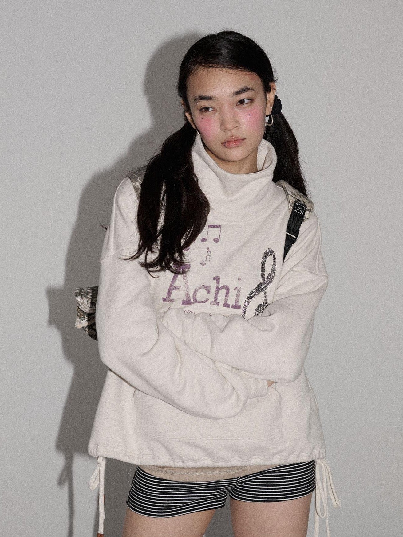 Achihara Music Hedgehog High Neck Letter Print Women'S Cotton Blend Sweatshirts