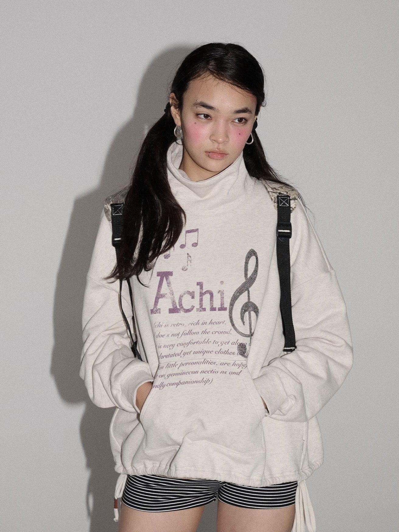 Achihara Music Hedgehog High Neck Letter Print Women'S Cotton Blend Sweatshirts