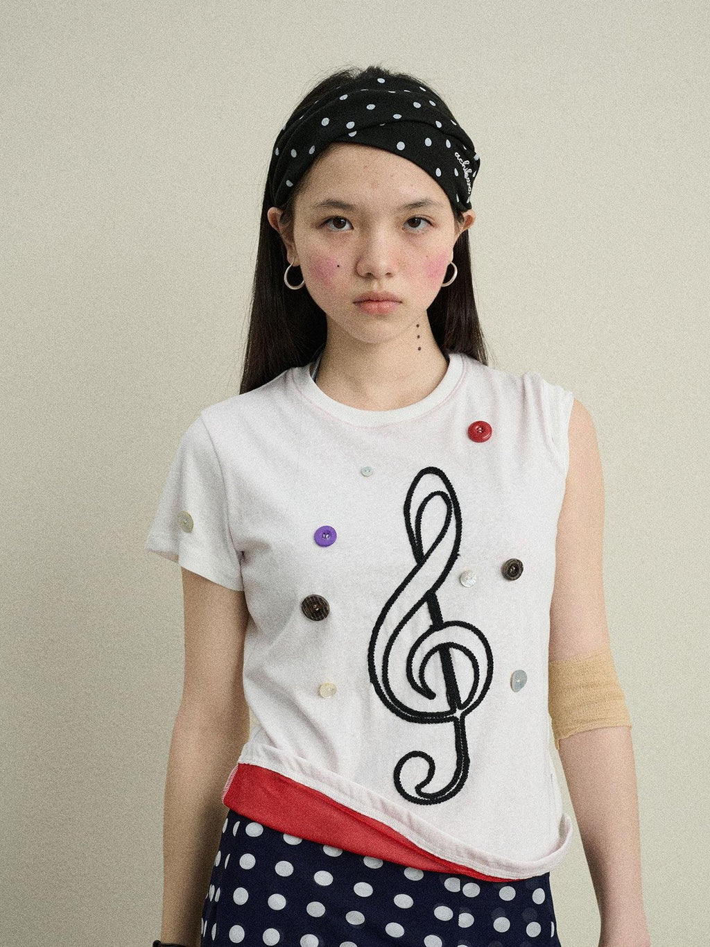 Achihara Music Note Button Embroidered Print Women'S Cotton Blend Short Sleeve T-Shirts